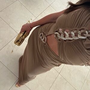 L'Academie Asymmetrical Dress in Tan